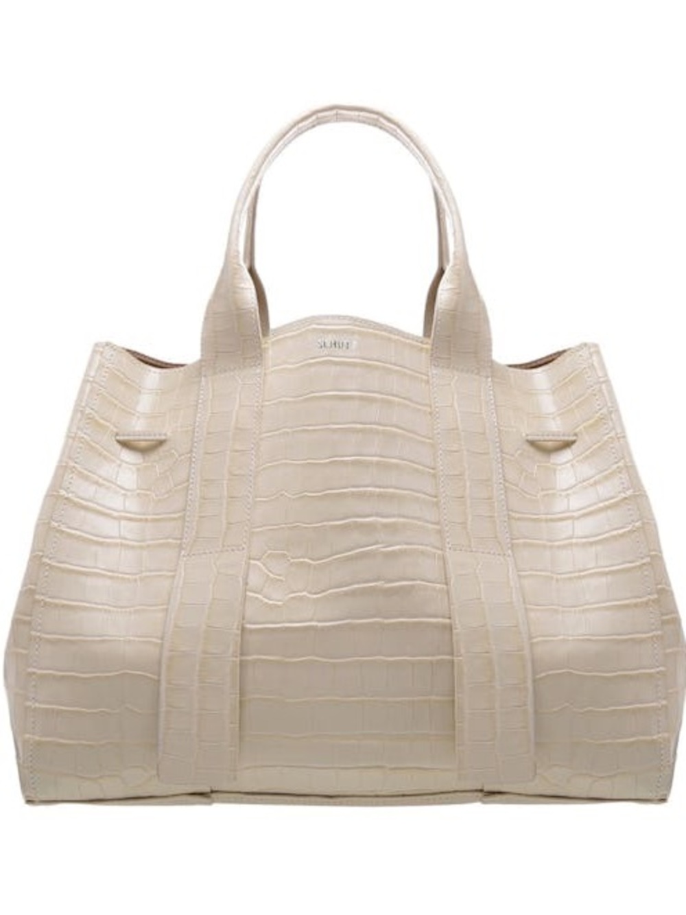 Schutz Cream Croc Embossed Tote Bag Structured Top Handle Shoulder Purse